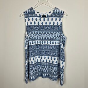 New JJill Tunic Sz XL Petite Sleeveless Blue/White